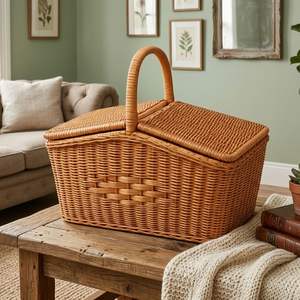 Cesta de mimbre artesanal para pícnic - Product Image 5