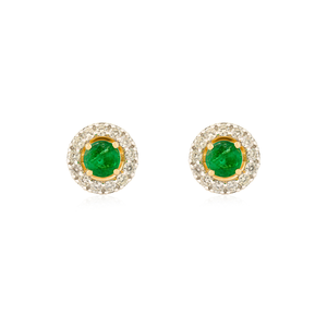 Top Selling Most Beautiful 18K Yellow Gold Round Cut Emerald & Diamond <b>Small</b> Halo <b>Stud</b> <b>Earrings</b> Latest Handmade Bulk Jewelry - Product Image 1