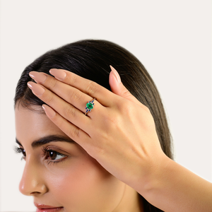 Classy Floral Cluster Oval Cut Natural <b>Emerald</b> & Round Blue Sapphire Prong Setting Minimal 925 Sterling <b>Silver</b> <b>Ring</b> for Women's - Product Image 4