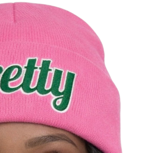 Pretty AKA Beanie Pink Knit Hat Embroidered Script <b>Winter</b> <b>Cap</b> Stylish Warm Headwear Fashion Accessory - Product Image 5