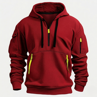 Sweat à capuche unisexe haut de gamme OEM, esthétique, demi-zip, décontracté, style rétro streetwear, brodé, en molleton polyester/coton épais