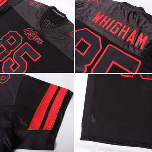 Custom American Football Jersey Black Red <b>Mesh</b> V Neck <b>Short</b> Sleeve Moisture Wicking Polyester Team Uniform Adult Unisex 300g All - Product Image 2