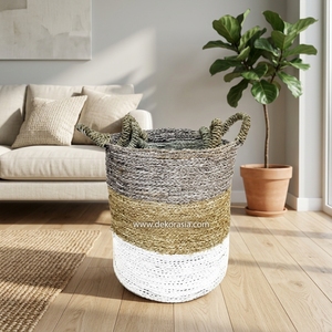 Paniers de rangement tissés à la main en jonc de mer naturel, multifonctionnels, écologiques, personnalisés, de haute qualité, décoration intérieure, Dekor Asia - Product Image 3