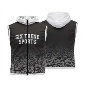 เสื้อกั๊กมีฮู้ดแขนกุดสำหรับผู้ชาย Six Trend Sports ลายดอกไม้สีน้ำเงิน ซิปด้านหน้า ระบายอากาศได้ดี ทรงปกติ สไตล์สปอร์ต - Product Image 4