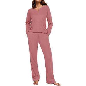 Top Quality Women's <b>Waffle</b> Knit Pajamas for Women Set Long Sleeve Pants Pj Henley Tops Lounge Sets Comfy Sleepwear with Pockets - Product Image 1