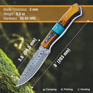 Couteau à Découper en Acier Damas Fait Main Personnalisé avec Manche en Bois Pukka et Étui en Cuir Fin, Couteau de Boucher, Couteau de Camping - Product Image 3