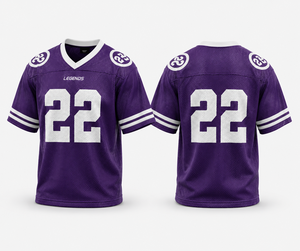 Maillot de football personnalisé en mesh, légendes violet et blanc, numéro 22, uniforme d'équipe, respirant, séchage rapide, vêtements de sport, vente en gros, usine d'habillement - Product Image 1