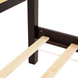 Lit en bois de pin Queen avec tête et pied de lit en rotin, plateforme centrale rehaussée, couleur expresso - Product Image 3