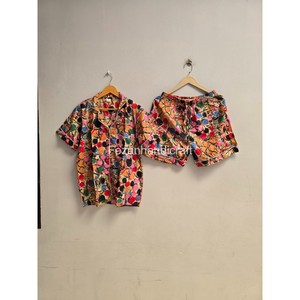 Women's Cotton Dot Print <b>Short</b> Sleeve Top & <b>Shorts</b> Set Loose Fit Casual Summer Wear Turn-down Collar Breathable 2 Piece Set - Product Image 1