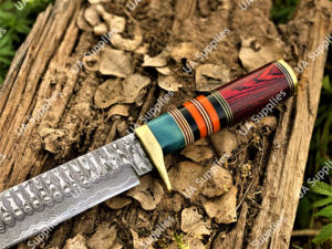 Couteau de chasse et de camping professionnel à lame fixe en acier Damas forgé à la main, pointe tombante, laiton coloré, vente chaude, ODM OBM - Product Image 6