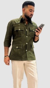 Camisa de Caza de Lino Texturizado para Hombre, Camisa Casual 100% Lino, Teñido Liso, Ecológica, Transpirable y Cómoda para Verano - Product Image 4