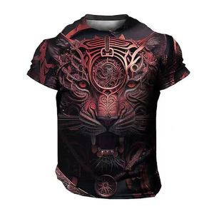 Nouveau T-shirt Homme Oversize à Manches Courtes en Maille Unie, Imprimé Lion Dominant 3D, Collection Été 2026 - Product Image 3