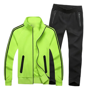 Survêtement sportif pour homme, veste verte, pantalon noir, manches longues, col montant, fermeture éclair, respirant, coupe régulière, vêtements de printemps - Product Image 1