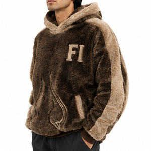 Vente en gros de sweats à capuche unisexes personnalisés en sherpa avec poche brodée, streetwear d'hiver, manches contrastées, style Y2K, sweats à capuche en coton molletonné pour hommes, USA - Product Image 3