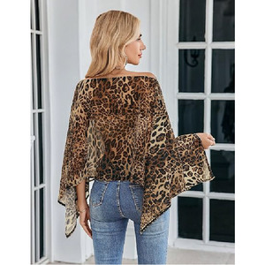 One Shoulder Leopard Print Chiffon <b>Top</b> Asymmetrical Sleeveless Casual Summer Blouse Loose Fit Women's Fashion - Product Image 3