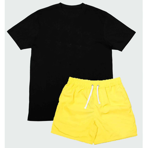 Ensemble T-shirt et short décontracté pour homme, couleur unie noir et rouge, nouvelle collection été, vêtements de marque pour homme, ensemble 2 pièces, 100% coton - Product Image 5