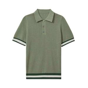 Polo de Punto para Hombre, Manga Corta, Color Sólido, Casual, con Botones, Corte Regular, Verde con Ribete Blanco - Product Image 1