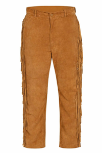 Pantalon en cuir véritable pour homme, coupe droite taille haute, décontracté, avec franges et pompons, style automne - Product Image 3
