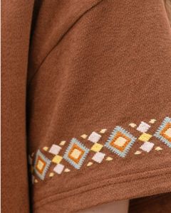 Camiseta Corta para Mujer Color Marrón Chocolate, Bordado Geométrico, Manga Corta, Informal, Mezcla de Algodón Suave, Top de Verano para Mujer, Venta al Por Mayor - Product Image 6