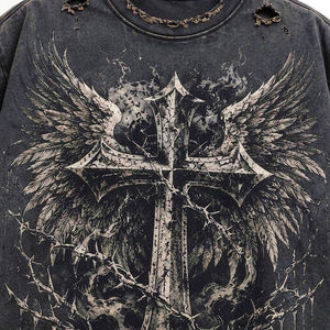 Camiseta Oversize Personalizada con Gráficos para Hombre, Estilo Vintage Desgastado con Alas Cruzadas, Streetwear, Lavado Ácido, Impresión Personalizada - Product Image 6