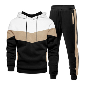 Conjunto Deportivo para Hombre con Capucha y Bloques de Color, Manga Larga, Cierre con Cordón, Estilo Casual, para Otoño, con Patrón Azul, Amarillo y Blanco - Product Image 2