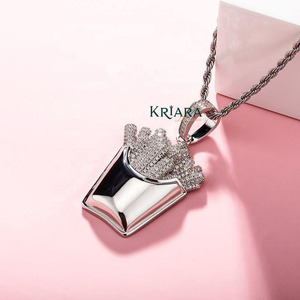 Pendentif frites en argent 925 avec pierres de moissanite, charme sur le thème du hip-hop pour un usage quotidien, bijoux. - Product Image 4