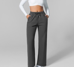 Pantalon de survêtement femme personnalisé avec logo, 100 % coton, revers côtelés, taille haute, faible MOQ, direct usine - Product Image 6