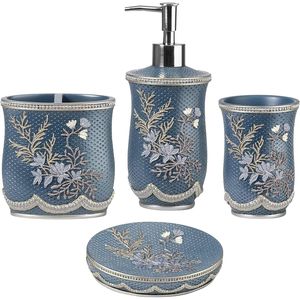 Set di Accessori Bagno Moderno Classico 4 Pezzi Capri: Dispenser Sapone, Bicchiere e Portaspazzolino con Portasapone - Product Image 1