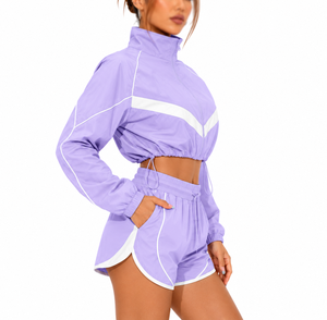 Ensemble deux pièces coupe-vent OEM pour femme – Tenue décontractée imperméable avec veste et short pour l'extérieur - Product Image 3