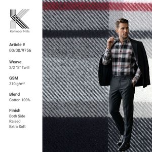 Tela de Franela de Algodón Teñido en Hilo, Sarga 2/2, 310GSM, Textil a Cuadros de Alto Gramaje, OEM ODM - Product Image 1