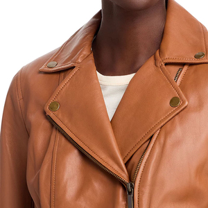Chaqueta de cuero para mujer, talla grande, ajustada, con cremallera, estilo motociclista, ligera, corta, tipo biker, con solapa - Product Image 6