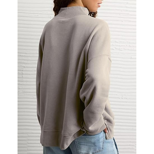 Sudadera de cuello alto extragrande para mujer, de color liso, con hombros caídos, de punto, de algodón y fibra de bambú, transpirable, para otoño. - Product Image 3