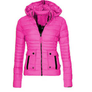 Women's Gray Quilted Puffer <b>Jacket</b> With Hood Zipper Closure Winter Short Coat Full Sleeve Warm Outerwear - Product Image 4