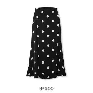 CV629 Black White Polka Dot Satin Polyester Maxi Skirt Women High Waist <b>Thigh</b> Fit Casual Trumpet/Mermaid Design Machine Washable - Product Image 5