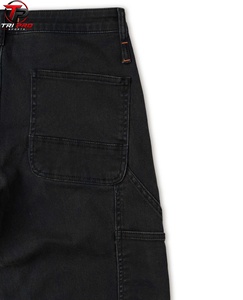 Black Washed Straight Leg Denim <b>Carpenter</b> <b>Pants</b> Double Knee Pocket Work Trousers for <b>Men</b> <b>Men</b> Midweight <b>Carpenter</b> <b>Pants</b> - Product Image 4