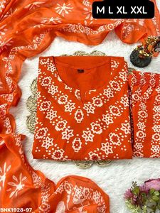Top Quality Pure Cotton with Bandhej/Bandhani Print Straight Long <b>Kurti</b>-Pant-Dupatta Set Indian Supplier <b>Woman</b> Fashion Exporter - Product Image 4