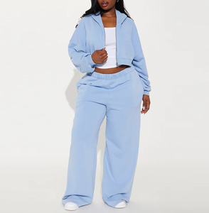 2026 New Arrival 2 Piece Set Women <b>Y2k</b> <b>Tracksuit</b> Heavyweight Cotton Cropped Hoodies Wide Leg Sweatpants Sets <b>Tracksuit</b> - Product Image 3