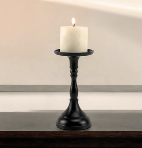Moradabad Art Metal Ware Handmade Durable Aluminum <b>Black</b> Matte Powder Coated Pillar Shape <b>Candlestick</b> <b>Holder</b> for Home Decoration - Product Image 4