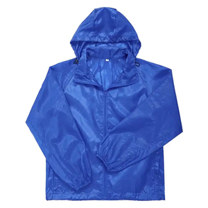 เสื้อกันฝนแบบ unisex สีน้ำเงิน เคลือบ PU กันน้ำ ทรงปกติ คอตั้ง ปิดด้วยซิป สวมใส่สบายๆ ในฤดูร้อน ผ้าโพลีเอสเตอร์บาง - Product Image 2