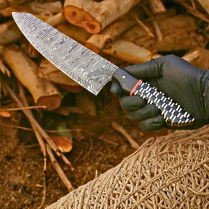 Nouveau Couteau de Chef Japonais Artisanal en Acier Damas, Lame Affûtée de 8 Pouces, Manche en Résine Ambidextre, Couteau de Cuisine à Torsion Damas - Product Image 1