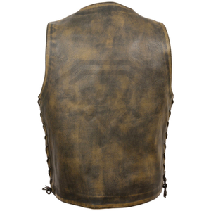Chaleco de Motociclista de Cuero Marrón Desgastado Personalizado, Chaqueta sin Mangas Vintage para Hombre, Prenda de Cuero Vacuno Genuino Resistente - Product Image 6