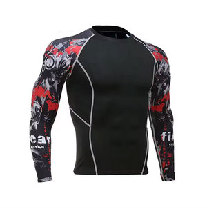 T-shirt de compression à manches longues pour homme, imprimé dragon noir, séchage rapide, en spandex et polyester, haut de sport à manches intégrales - Product Image 6