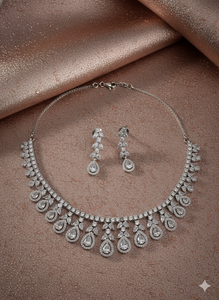 Conjunto de Collar de Lujo con Diamantes Americanos en Corte Pera y Elegante Gargantilla de Circonita Cúbica en Forma de Lágrima con Pendientes Largos Colgantes, Set Nupcial para Boda - Product Image 3