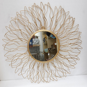 Iron Wire Golden Metal <b>Frame</b> Sunburst Design Decorative Elegant Wall Mirror <b>Large</b> Size Art Home Decor Accessories Mirrors - Product Image 1