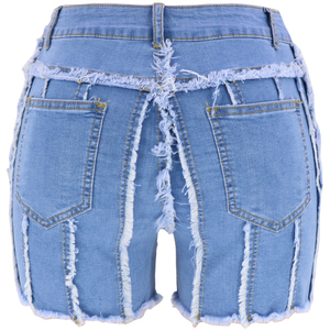Shorts de Mezclilla Negros de Cintura Alta para Mujer con Detalles Desgastados, Cinco Bolsillos, Estilo Casual, Lavado Desgastado, Corte Regular, Cierre de Botones - Product Image 3