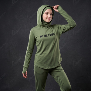 Women's Modest Activewear Hoodjab Thumb Opening Cuffs Layered Inner Head Cover Quick Dry Exercise Hoodie Customizable Logo Setup - Product Image 1