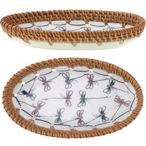 Handmade Natural Rattan Serving Tray Round Bread Serving <b>Basket</b> Tray with Simple Classy Look Best Price Storage <b>Baskets</b> - Product Image 1