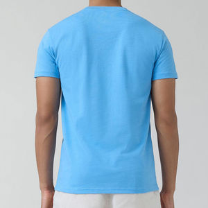 Camiseta de manga corta azul claro para hombre, cuello redondo, corte regular, informal, de color liso, de algodón jersey, para hombre. - Product Image 5