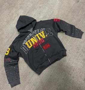 Sweat-shirt à capuche rose personnalisé avec fermeture éclair, orné de strass et d'un imprimé graphique, style streetwear, mode, OEM ODM - Product Image 2