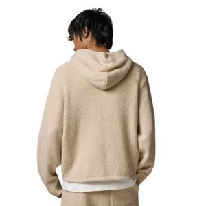 Sudadera con Capucha de Punto Bouclé para Hombre, Sudadera con Capucha Elegante y Cómoda con Bolsillo Delantero, Sudadera de Punto Premium en Color Piedra - Product Image 5